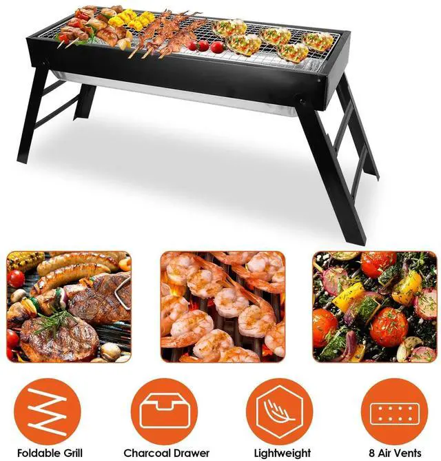 Main image of Foldable BBQ Grill Tool Outdoor Portable Charcoal Barbecue Grill Tabletop Iron