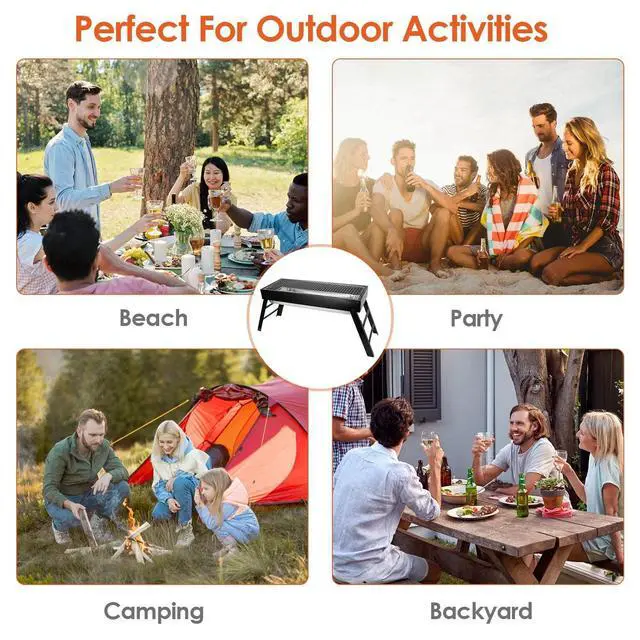 Alt view image 6 of 7 - Foldable BBQ Grill Tool Outdoor Portable Charcoal Barbecue Grill Tabletop Iron