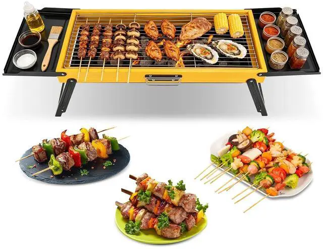 Main image of Portable Folding Charcoal Grill Stainless Steel Camping BBQ Grill w/ Side Panels