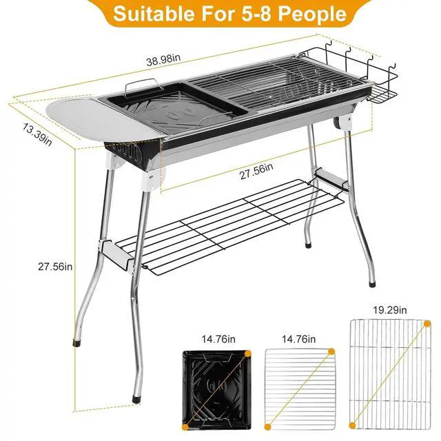 Alt view image 4 of 7 - Portable Large Charcoal BBQ Grill Folding Barbecue Grill Cooker Outdoor Camping