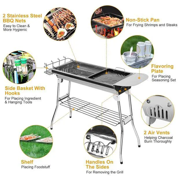 Alt view image 5 of 7 - Portable Large Charcoal BBQ Grill Folding Barbecue Grill Cooker Outdoor Camping