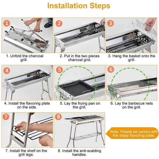 Alt view image 7 of 7 - Portable Large Charcoal BBQ Grill Folding Barbecue Grill Cooker Outdoor Camping