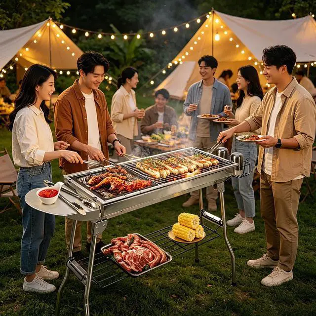 Alt view image 2 of 7 - Portable Large Charcoal BBQ Grill Folding Barbecue Grill Cooker Outdoor Camping