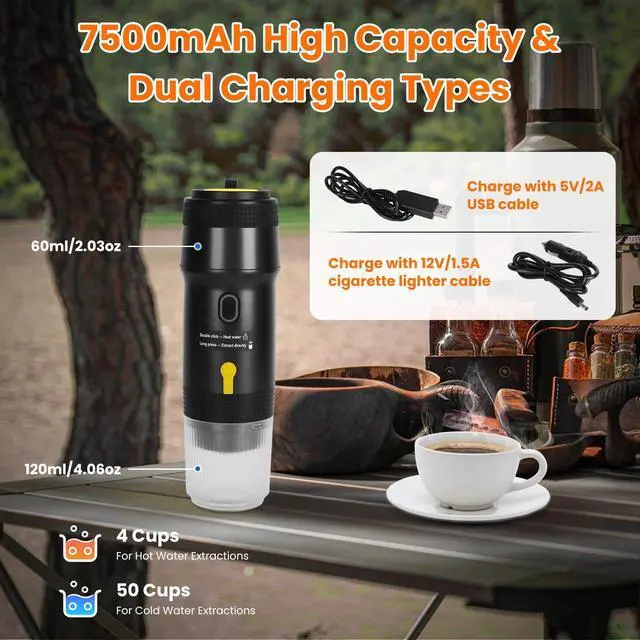 Alt view image 7 of 7 - Portable Electric Espresso Machine Cordless Coffee Maker Self-Heating Car