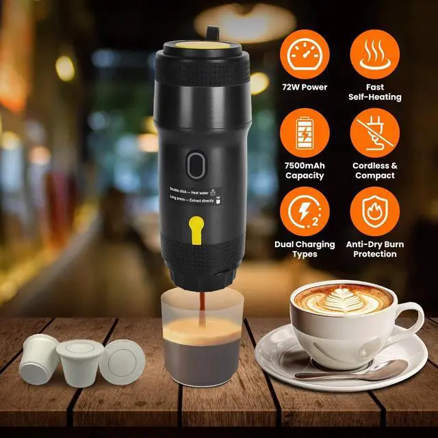 Alt view image 4 of 7 - Portable Electric Espresso Machine Cordless Coffee Maker Self-Heating Car