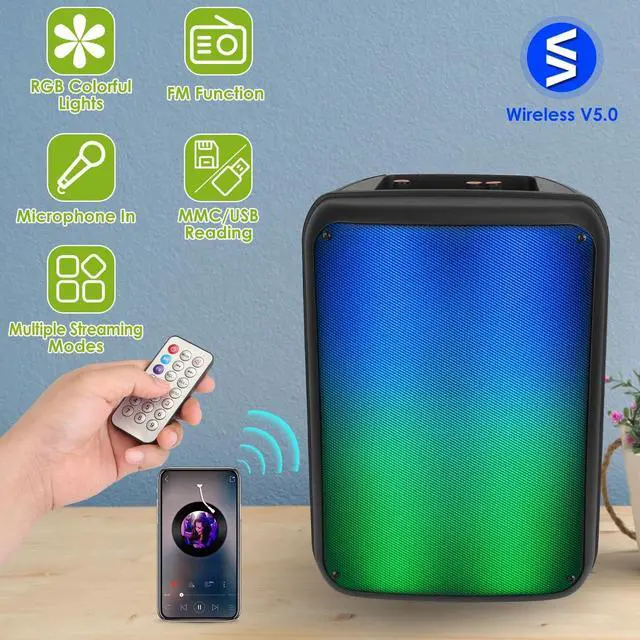 Alt view image 6 of 7 - Portable Big Speakers with Light, Wireless with Remote Control Subwoofer