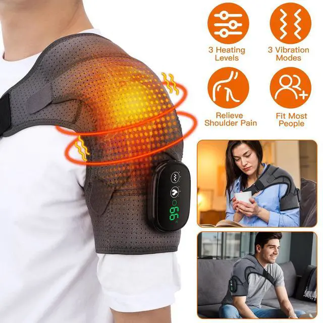 Alt view image 2 of 7 - Electric Shoulder Massager Heated Shoulder Brace with Vibration for Pain Relief