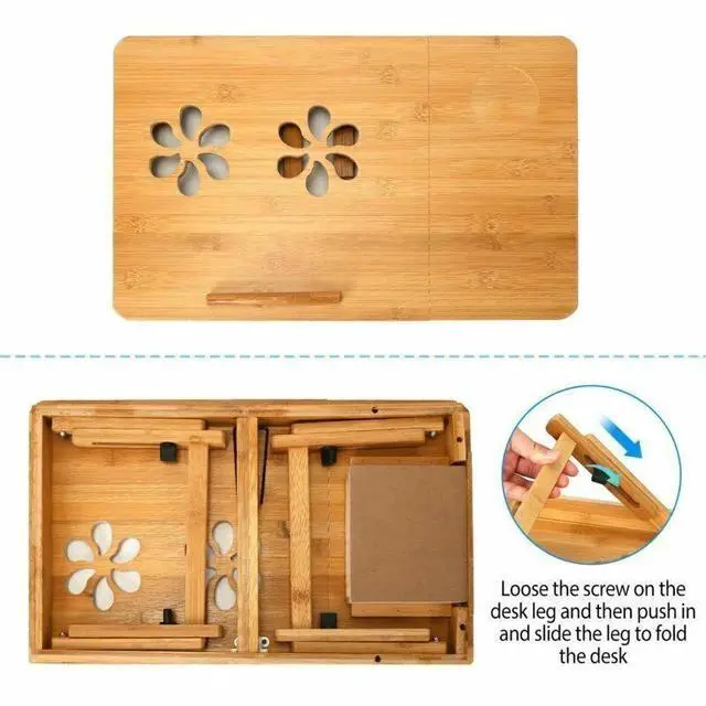Alt view image 4 of 7 - Adjustable Bamboo Laptop Folding Lap Desk Notebook Bed Tray Table Portable Stand