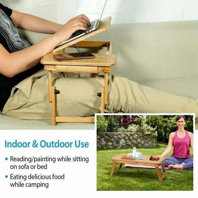 Alt view image 7 of 7 - Adjustable Bamboo Laptop Folding Lap Desk Notebook Bed Tray Table Portable Stand