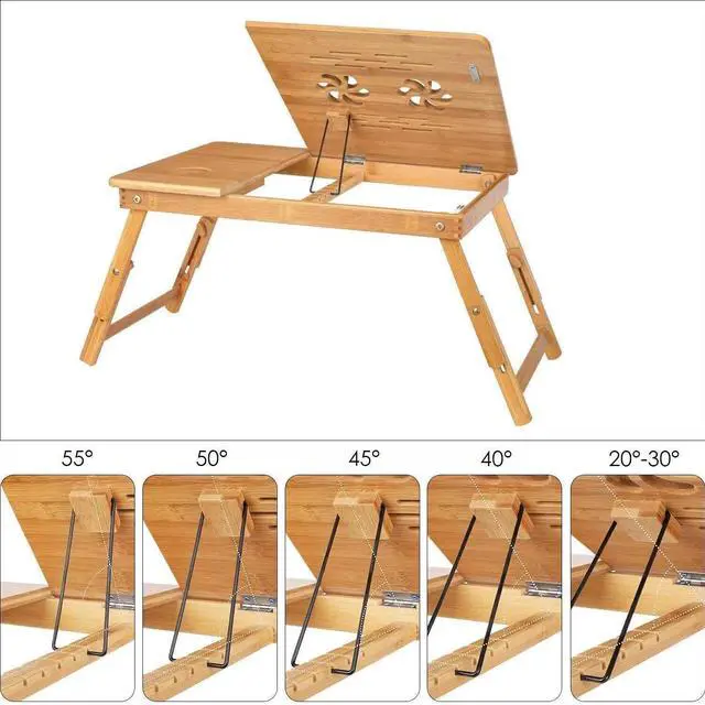 Alt view image 5 of 7 - Adjustable Bamboo Laptop Folding Lap Desk Notebook Bed Tray Table Portable Stand