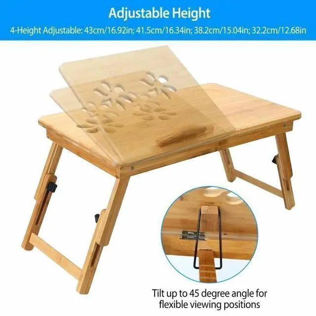 Alt view image 3 of 7 - Adjustable Bamboo Laptop Folding Lap Desk Notebook Bed Tray Table Portable Stand