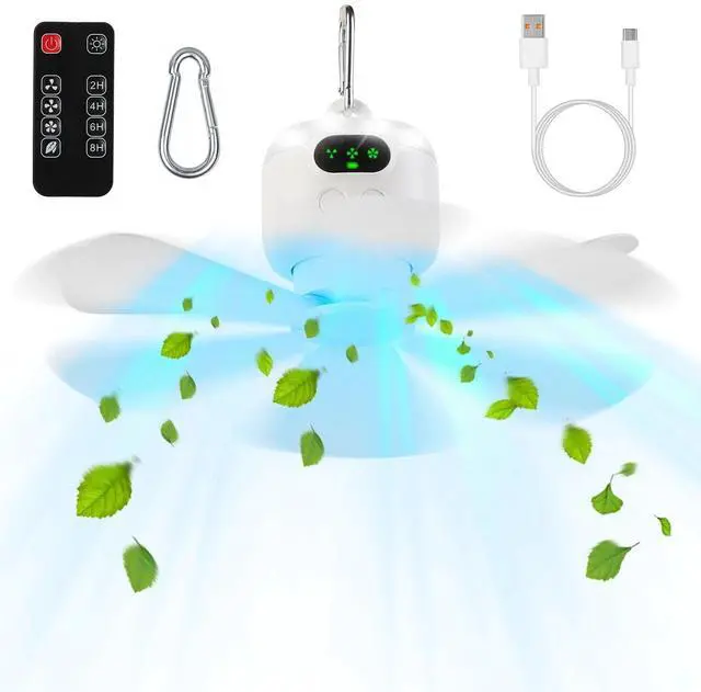 Main image of 2 In 1 Portable Camping Fan with LED Lantern 8000mAh Battery Powered Tent Fan