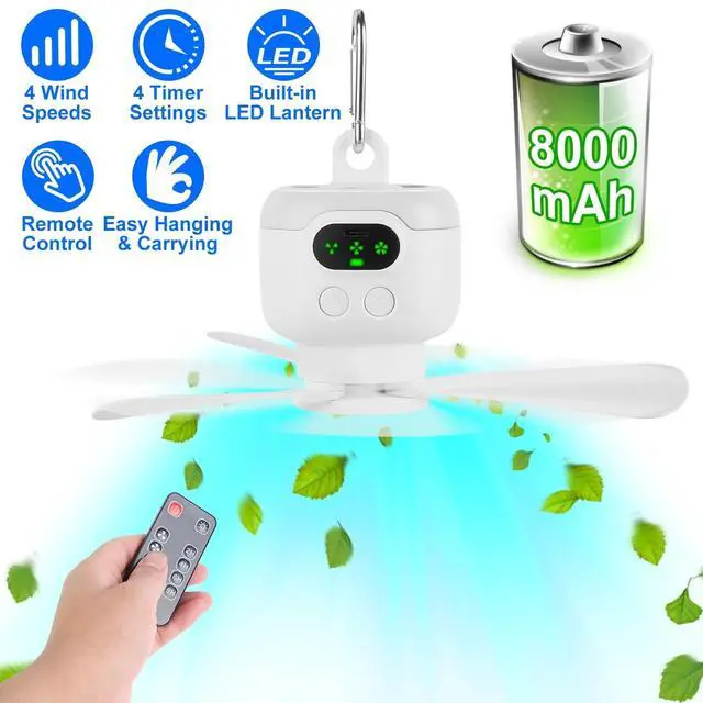 Alt view image 2 of 7 - 2 In 1 Portable Camping Fan with LED Lantern 8000mAh Battery Powered Tent Fan