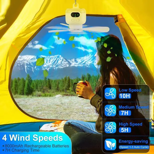 Alt view image 3 of 7 - 2 In 1 Portable Camping Fan with LED Lantern 8000mAh Battery Powered Tent Fan