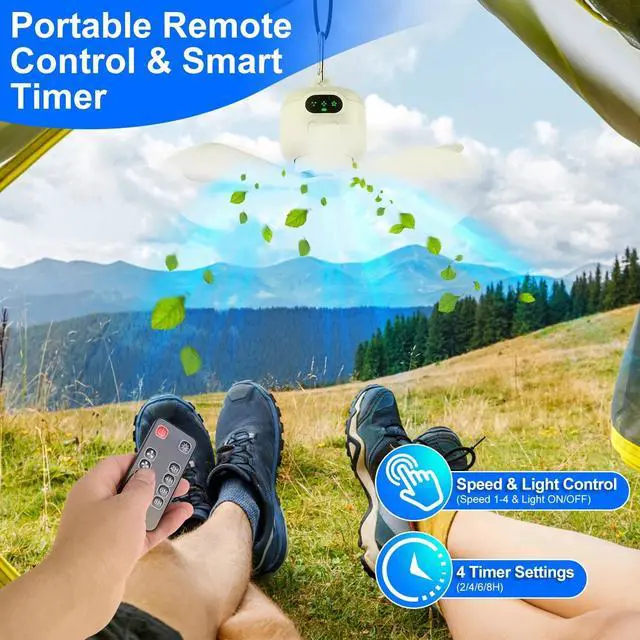 Alt view image 6 of 7 - 2 In 1 Portable Camping Fan with LED Lantern 8000mAh Battery Powered Tent Fan