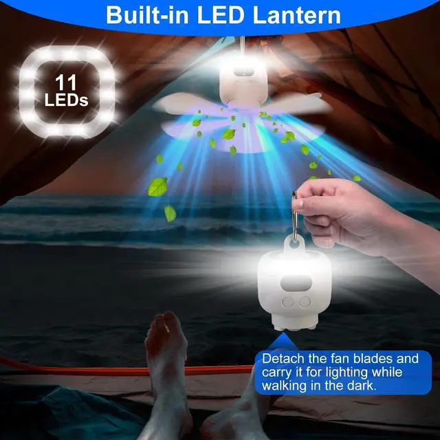 Alt view image 4 of 7 - 2 In 1 Portable Camping Fan with LED Lantern 8000mAh Battery Powered Tent Fan