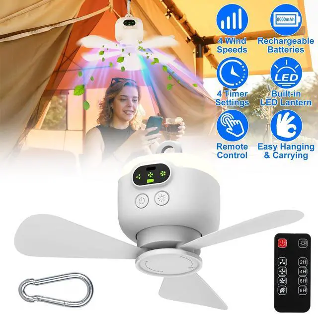 Alt view image 5 of 7 - 2 In 1 Portable Camping Fan with LED Lantern 8000mAh Battery Powered Tent Fan