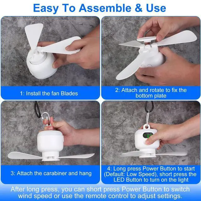 Alt view image 7 of 7 - 2 In 1 Portable Camping Fan with LED Lantern 8000mAh Battery Powered Tent Fan