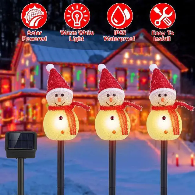 Alt view image 6 of 7 - 3PCS Solar Powered LED Snowman Light Decor Outdoor Garden Stake Lamp Christmas