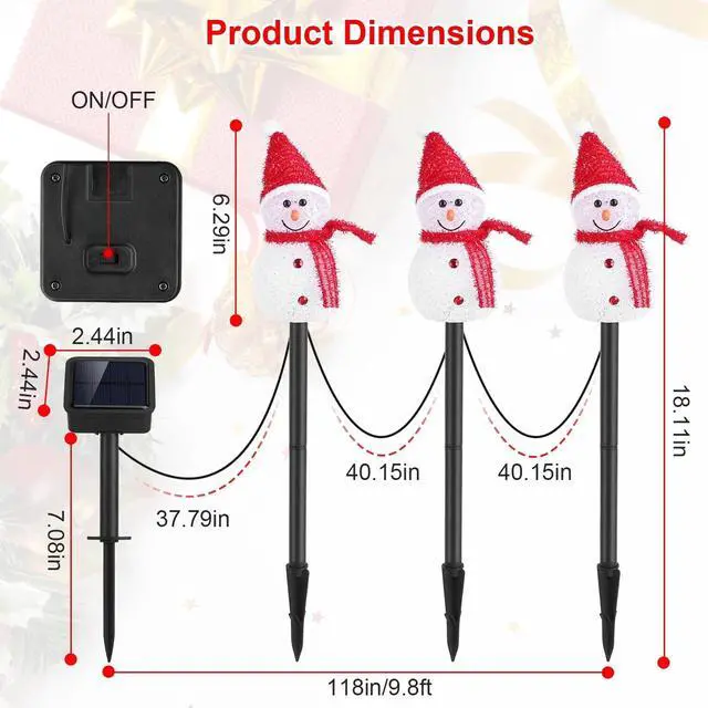 Alt view image 7 of 7 - 3PCS Solar Powered LED Snowman Light Decor Outdoor Garden Stake Lamp Christmas