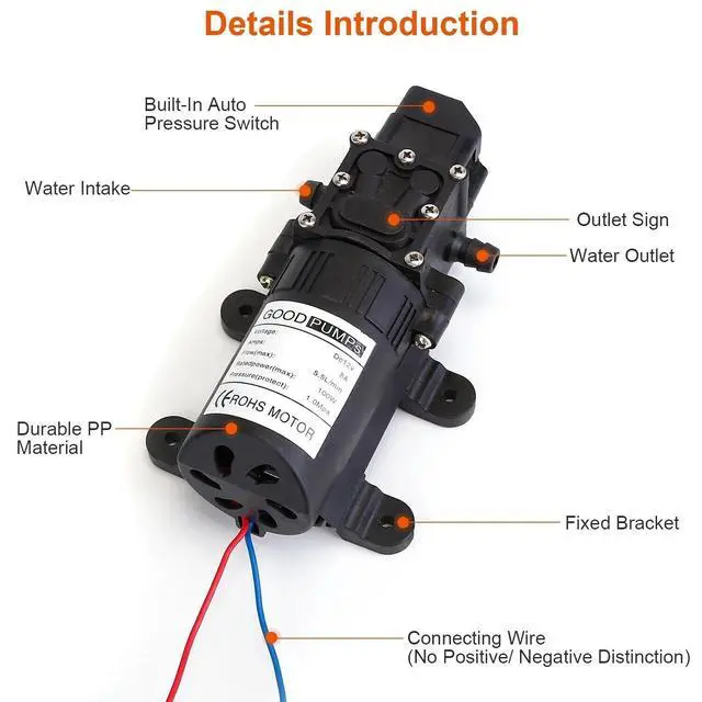 Alt view image 4 of 7 - 12V High Pressure Water Pump 123PSI Self Priming Sprayer Diaphragm Auto Switch