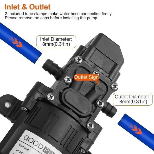 Alt view image 3 of 7 - 12V High Pressure Water Pump 123PSI Self Priming Sprayer Diaphragm Auto Switch