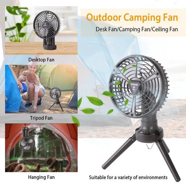 Alt view image 3 of 7 - 10400mah Camping Fan with LED Light Rechargeable Tripod Tent Hanging Fan 3 Modes