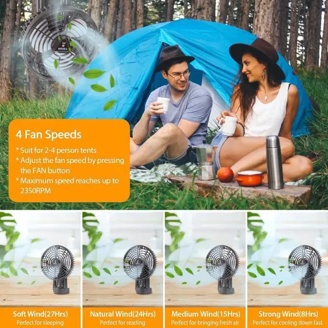 Alt view image 6 of 7 - 10400mah Camping Fan with LED Light Rechargeable Tripod Tent Hanging Fan 3 Modes