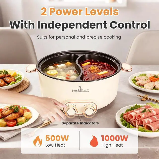 Alt view image 4 of 7 - 6L/1.59Gal Electric Hot Pot with Divider and Lid with Ladle & Slotted Spoon