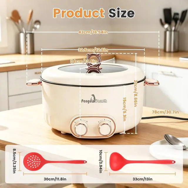 Alt view image 7 of 7 - 6L/1.59Gal Electric Hot Pot with Divider and Lid with Ladle & Slotted Spoon