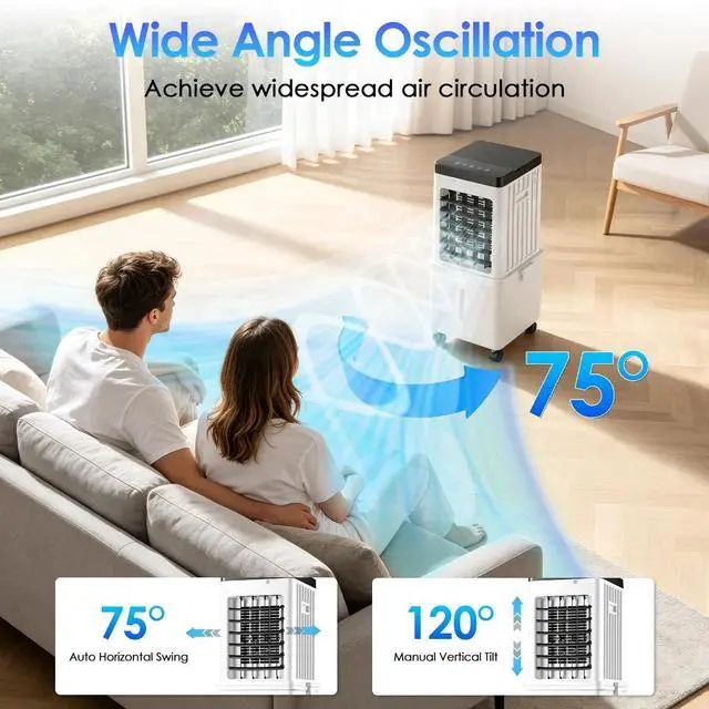 Alt view image 4 of 7 - Air Cooler Fan 12L Evaporative Air Conditioner w/ 3-Speed Dual Water Tank Touch