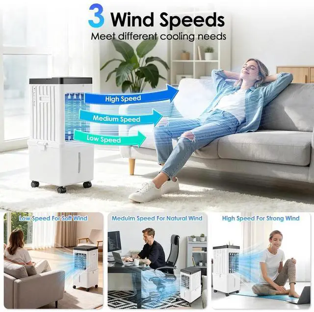 Alt view image 7 of 7 - Air Cooler Fan 12L Evaporative Air Conditioner w/ 3-Speed Dual Water Tank Touch