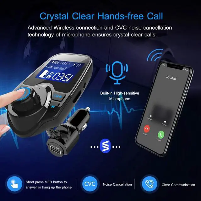 Alt view image 4 of 7 - Wireless Car Kit FM Transmitter Wireless Radio Adapter USB Charger for Phone US