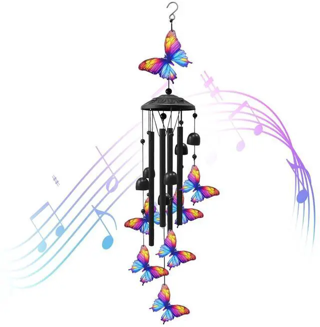 Main image of Large Butterfly Wind Chimes Outdoor Garden Decor Black Aluminum Tubes Hanging