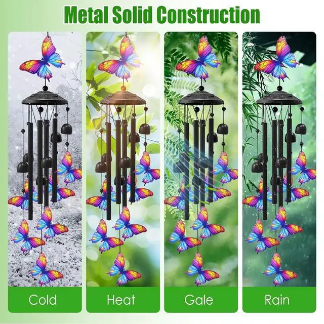 Alt view image 6 of 7 - Large Butterfly Wind Chimes Outdoor Garden Decor Black Aluminum Tubes Hanging