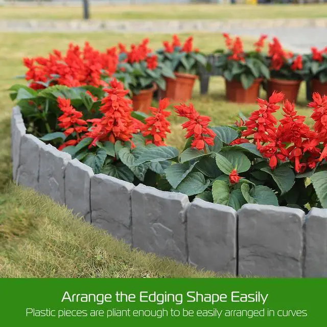 Alt view image 3 of 7 - 20pcs Stone Effect Plastic Garden Edging Fence Lawn Border for Flower Beds&Yard