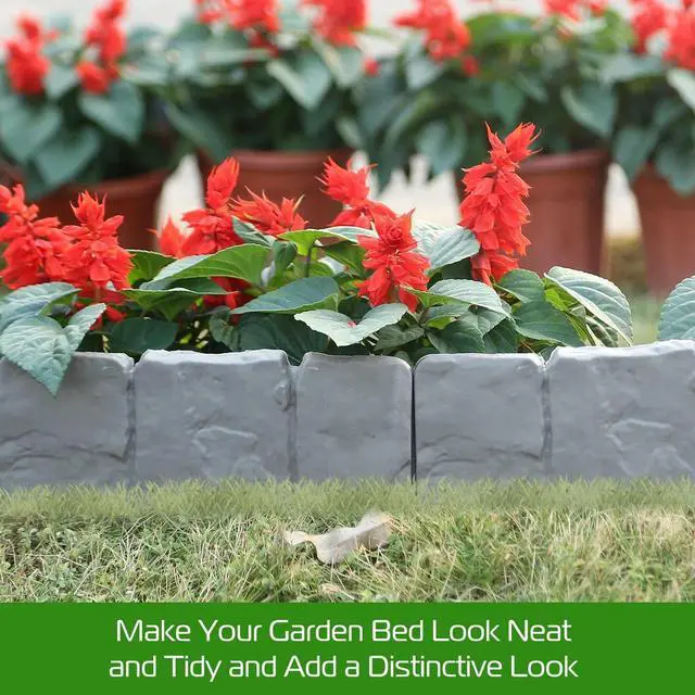 Alt view image 2 of 7 - 20pcs Stone Effect Plastic Garden Edging Fence Lawn Border for Flower Beds&Yard