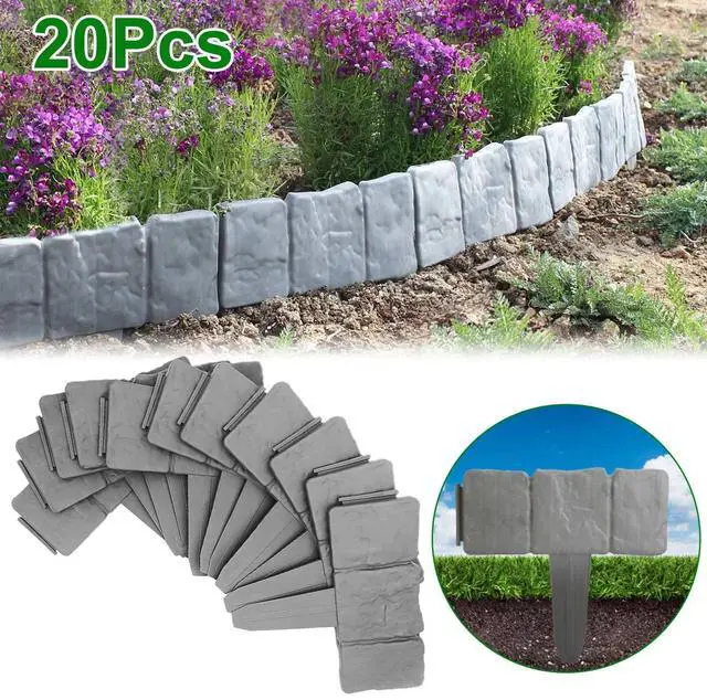 Main image of 20pcs Stone Effect Plastic Garden Edging Fence Lawn Border for Flower Beds&Yard
