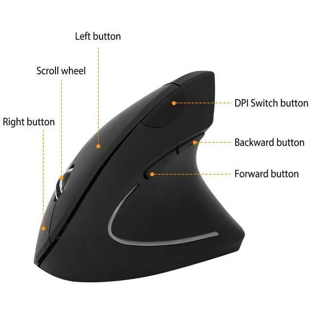Alt view image 5 of 7 - Vertical Wireless Mouse Rechargeable 2.4G USB Optical 800/1200/1600 Levels