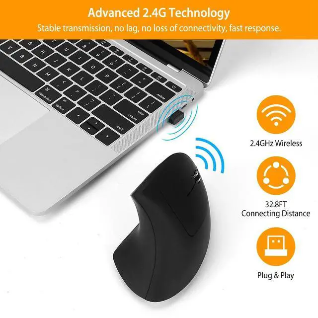 Alt view image 2 of 7 - Vertical Wireless Mouse Rechargeable 2.4G USB Optical 800/1200/1600 Levels