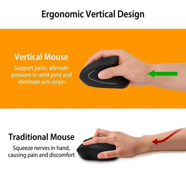 Alt view image 7 of 7 - Vertical Wireless Mouse Rechargeable 2.4G USB Optical 800/1200/1600 Levels