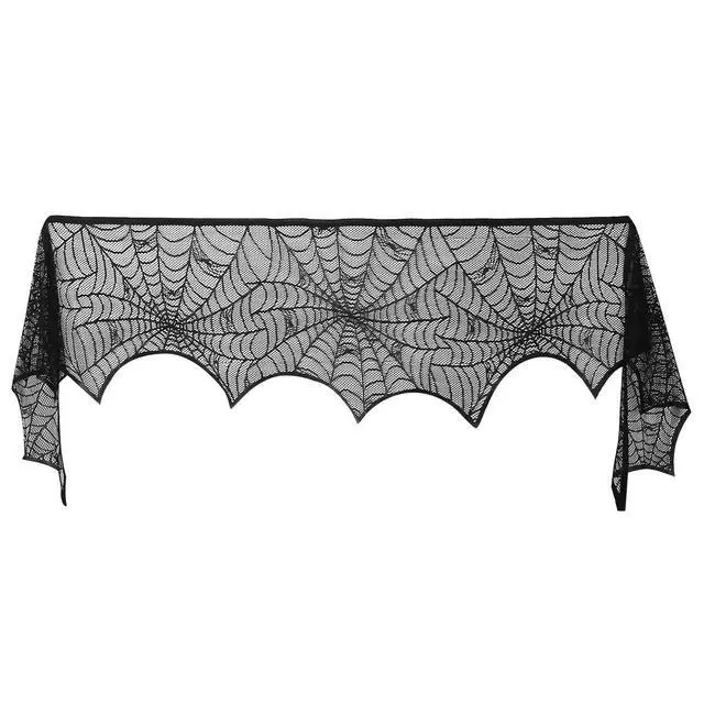 Alt view image 6 of 7 - Elegant Black Lace Spiderweb Fireplace Mantle Scarf Cover for Halloween