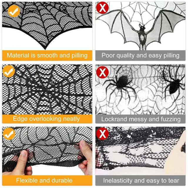 Alt view image 4 of 7 - Elegant Black Lace Spiderweb Fireplace Mantle Scarf Cover for Halloween