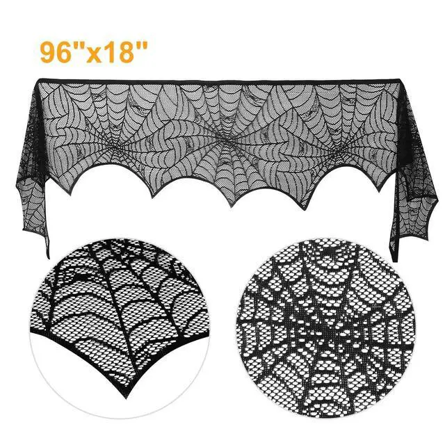 Alt view image 5 of 7 - Elegant Black Lace Spiderweb Fireplace Mantle Scarf Cover for Halloween