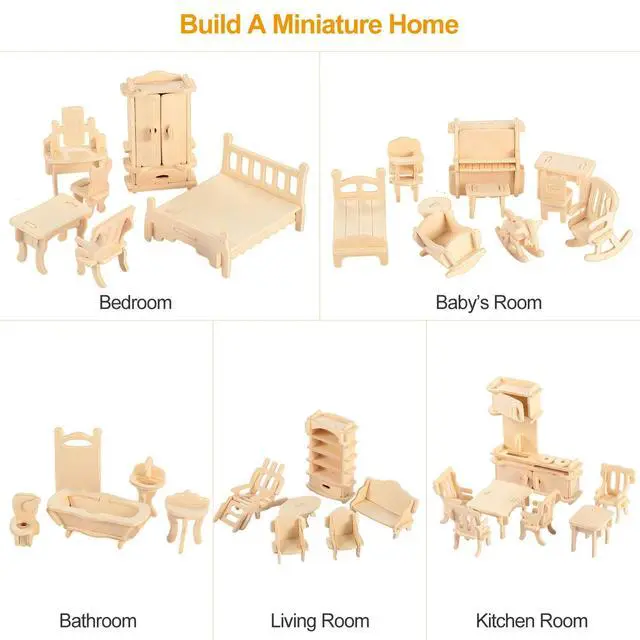 Alt view image 3 of 7 - 34Pcs Dollhouse Furniture Accessories Set House Furniture Play House Accessories