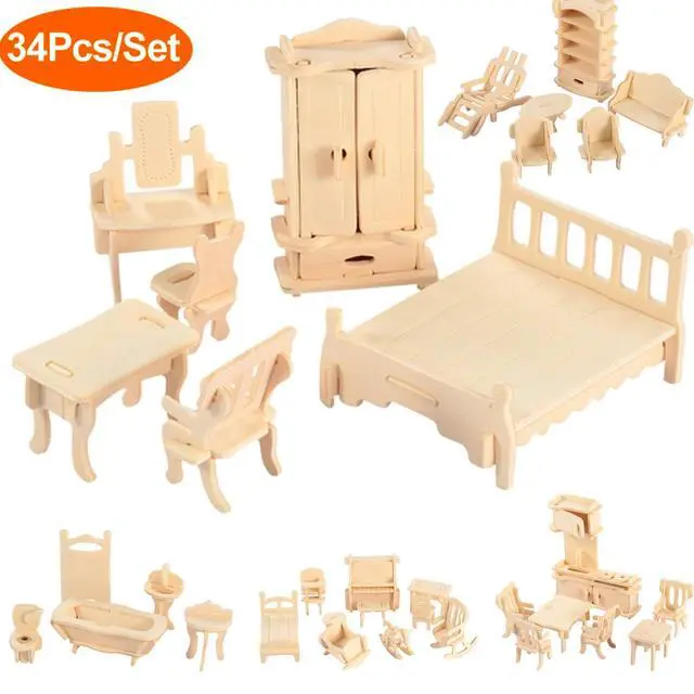 Alt view image 2 of 7 - 34Pcs Dollhouse Furniture Accessories Set House Furniture Play House Accessories