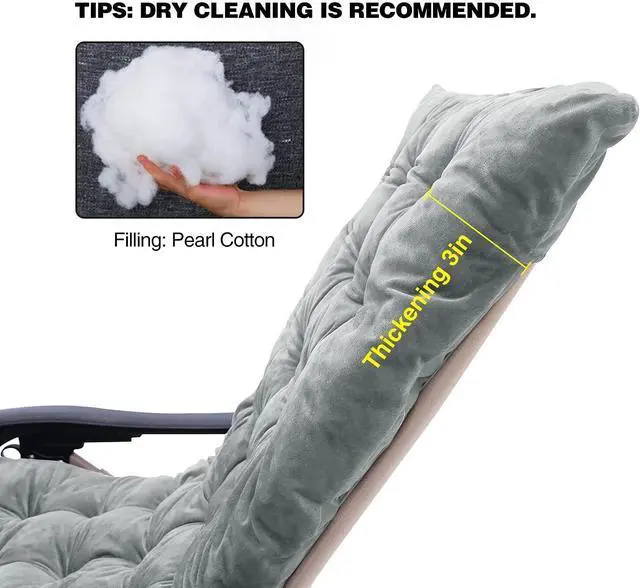 Alt view image 3 of 7 - 67" Lounge Chair Cushion for Outdoor Furniture Cushion Thick Cushion Pad Grey
