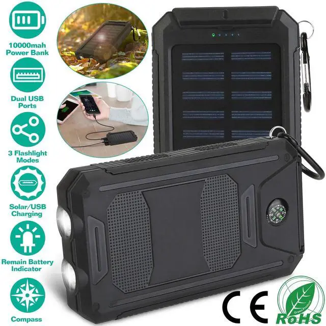 Alt view image 7 of 7 - Portable Solar Battery Charger Solar Power Bank w/ Lights Compass Camping Hiking