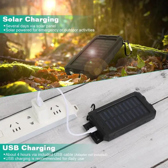 Alt view image 2 of 7 - Portable Solar Battery Charger Solar Power Bank w/ Lights Compass Camping Hiking
