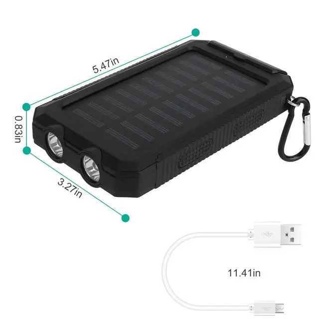Alt view image 3 of 7 - Portable Solar Battery Charger Solar Power Bank w/ Lights Compass Camping Hiking